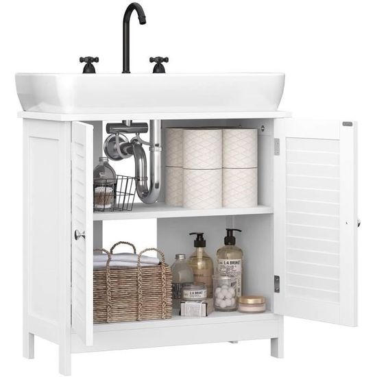 Meuble Sous Lavabo VASAGLE 40x70x70 Cm Gris - Rangement Salle De Bain Moderne Avec 2 Portes Et Étagère Réglable