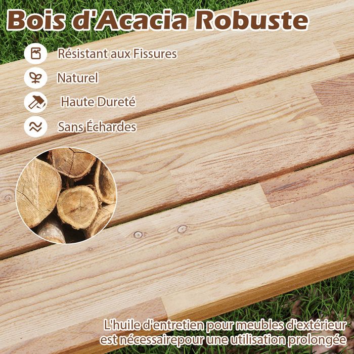 GOPLUS Banc de Terrasse de 160CM en Bois d'Acacia pour 3 Personnes ...