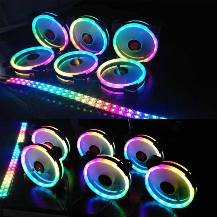 Ventilateur PC RGB 12 Cm – 6 Pôles, Avec LED Colorée Et Manette De Contrôle – Pour Boîtier