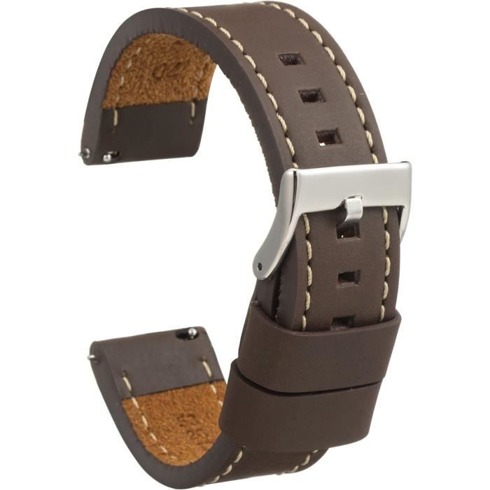 Bracelet De Montre BUND En Cuir De Veau Marron - Largeurs 18/20/22/24mm (style Militaire, 2 Pièces)