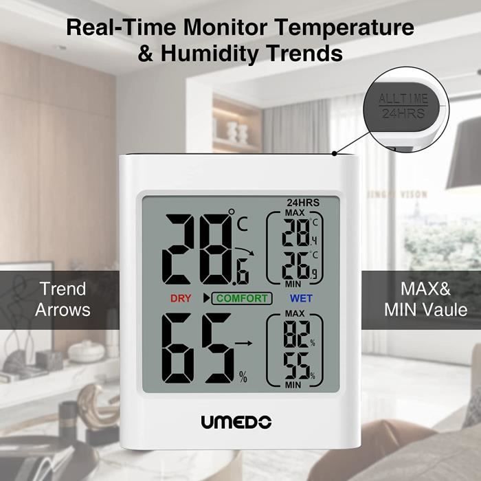 2 Thermomètre numérique Hygrometre Interieur Indicateur D'Humidité Avec  Grand éCran Et ThermomèTre Parfait Pour Surveiller Les Maisons