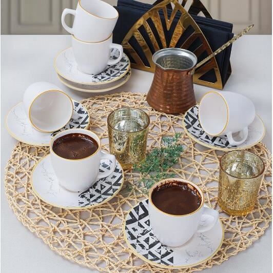 Service à café avec soucoupes,6 pièces ensemble de tasse à café turc en  porcelaine faite en turquie ensemble de - Type Brown - 95ml - Cdiscount  Maison