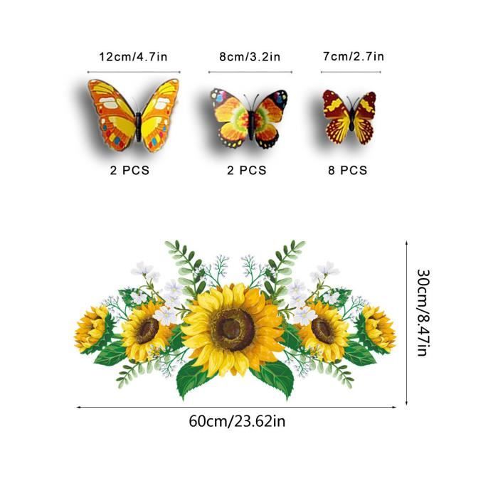 Autocollants Muraux Herbe Verte Avec Fleurs Et Papillons – 2 Feuilles 30x90 Cm, Décoration Chambre Enfant, Salon | Amovibles, Imperméables