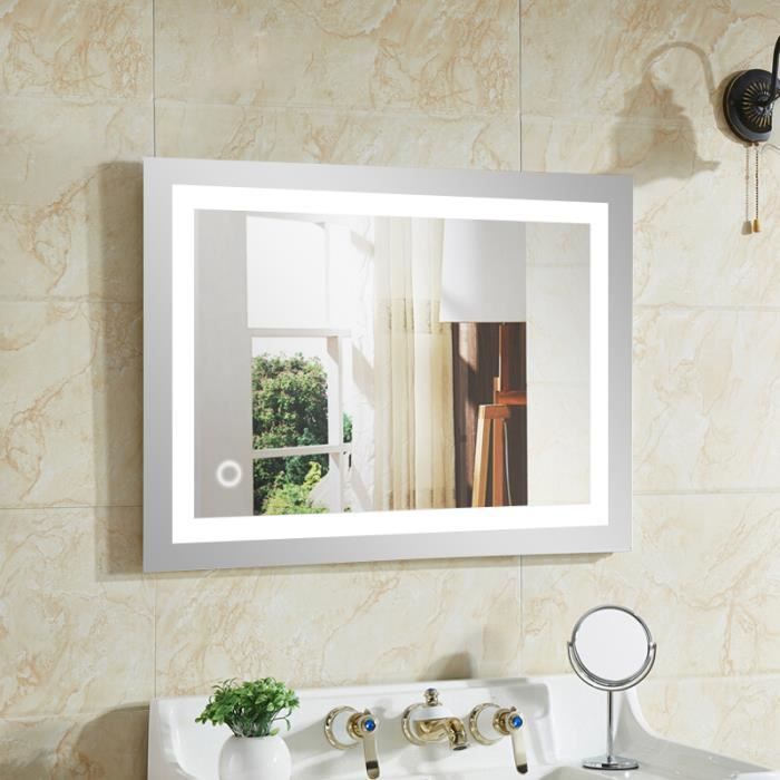 Aquamarin® Miroir Salle de Bain LED - CEE: A++, Tactile, Mural, Horloge Numérique, 3en1 Éclairage Blanc Froid/Chaud/Neutre, Modèle et Taille au Choix - Glace Lumineux, Cosmétique, Maquillage