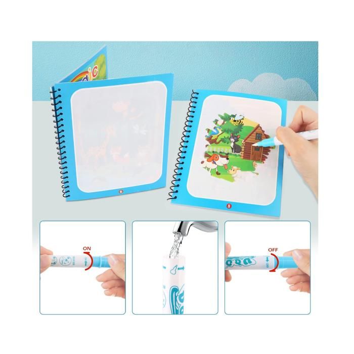 Livre de Coloriage à l'Eau - Magique - Lot de 4 Stylos - Pour Enfants - Dessins Vibrants - Mixte