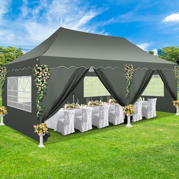 Tonnelle De Jardin Pliable Aufun 3x6m - Imperméable, UV, 6 Panneaux Latéraux - Pour Fêtes, Camping, Mariage