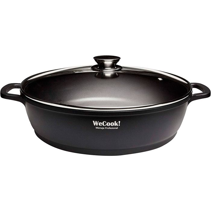 WECOOK! - Ecochef Titanium 16 cm High Cooker | Geschikt voor inductiekookplaten | PFOA-vrije Quantanium antiaanbaklaag | 5 mm gegoten aluminium | ovenbestendig | glazen deksel met stoomuitlaat, zwart