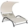Chaise longue double avec auvent Textilène Crème - VIDAXL - Design - Métal - Meuble de jardin-0