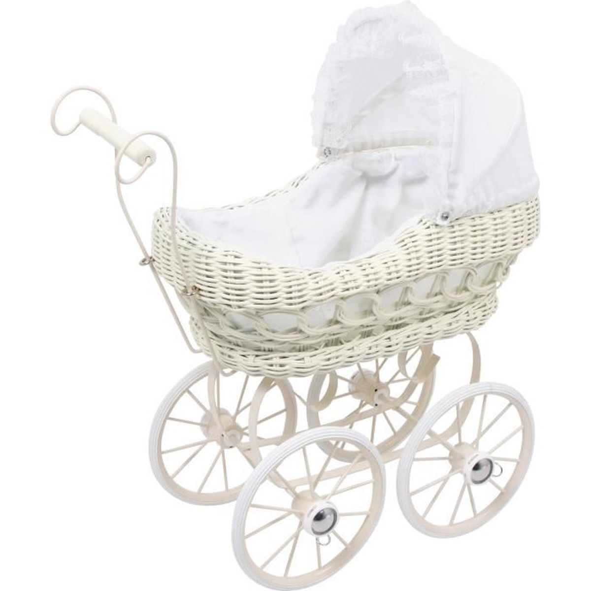 Landau De Poupee Style Pour Poupee Ancien En Osier Blanc Avec Delicates Broderies Jouet Pour Enfant Fille Cdiscount Jeux Jouets