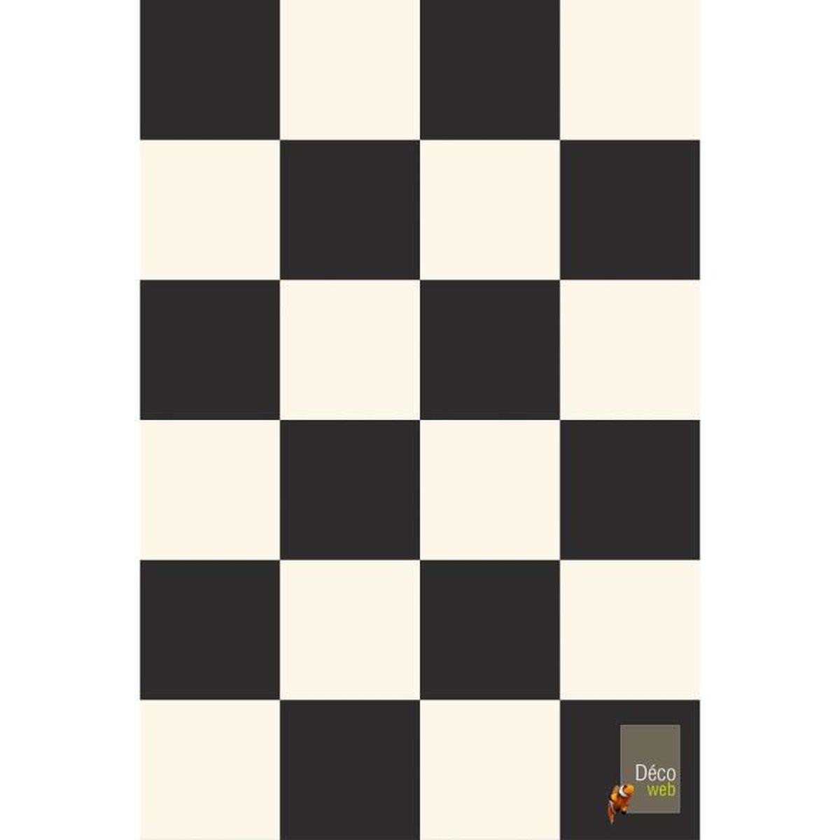 Tapis Vinyle Pvc 100 X 200 Cm Motif Carrelage Damier Blanc Noir