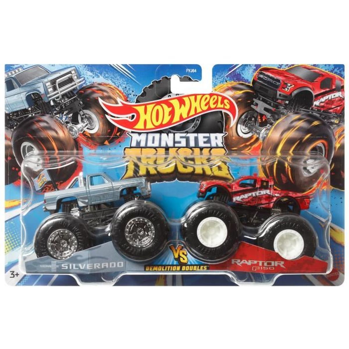 Hot Wheels Monster Trucks Demolition Doubles 1/64 Voiture en métal Chevy Silverado vs Ford