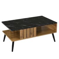 Table basse - Table basse de salon - patchwork de couleur bois noir - design des bords en PVC - motif structuré - 90*54*40cm.