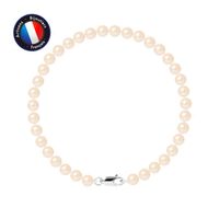 PERLINEA - Bracelet Véritable Perle de Culture d'Eau Douce Ronde 5-6 mm Rose Naturel - Or Blanc - Bijoux Femme