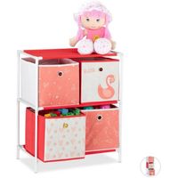 Relaxdays Etagère enfant avec boîtes, rangement de jouets, Fillette, design Cygnes, meuble chambre d'enfants,blanc/rouge -