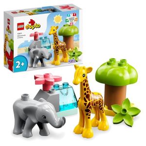ASSEMBLAGE CONSTRUCTION LEGO® 10971 DUPLO Animaux Sauvages d’Afrique, Jouet sur le Safari dès 2 Ans avec Figurines d'Éléphant et  Girafe avec Tapis de Jeu