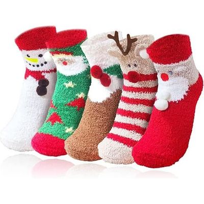 Lot De 5 Paires De Chaussettes Chaudes Femmes Hiver - Polaire, Duveteuses - Cadeau De Noël Coloré
