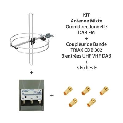 KIT Antenne mixte omnidirectionnelle DAB FM + Coupleur Universel SEDEA 2  Entrées FM – VHF – UHF + UHF + 5 Fiches F - Cdiscount TV Son Photo