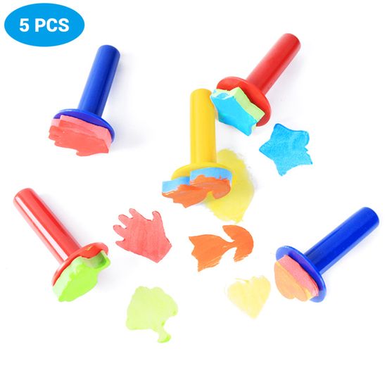 Lot De 5 Pinceaux Éponge 5cm - Manche Bois Pour Peinture Et Loisirs Créatifs