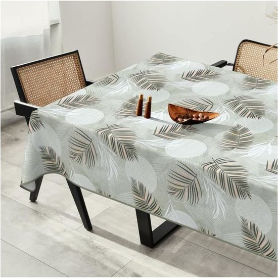 Anro - Nappe En Toile Cirée Lavable - Motif Floral Uni - Blanc, Toile Cirée, Bord De Coupe, Oval 140x240cm