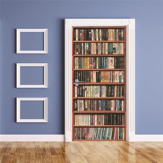 Film décoratif pour porte « Bibliothèque » 90 x 200 cm, poster de porte, autocollant décoratif, papier peint métallisé TF01-06 - France