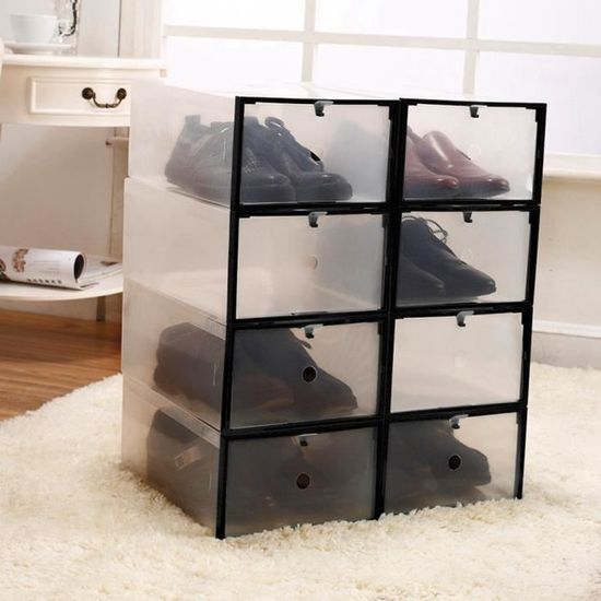 Boîte De Rangement à Chaussures Transparente - PP Épais, Démontable, 33x23x14 Cm, Pour Placard Ou Magasin