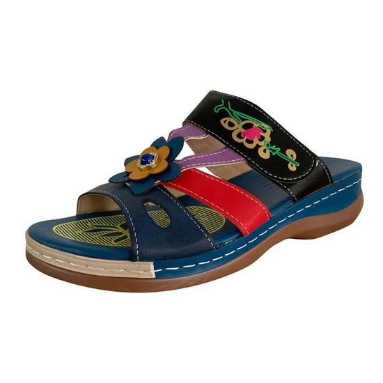 Flip Flop Femme Sandales Femme Été Confortable Plates PU Nu Pieds Bout Ouvert Chaussures Orthopediques Sandales Mule Cuir Femme