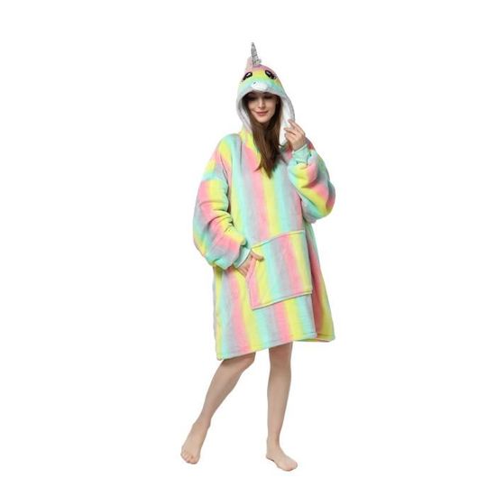 Combinaison Pyjama Licorne Adulte – Capuche Flanelle Grise – Cosplay Chaud & Doux – Unisexe Taille Large
