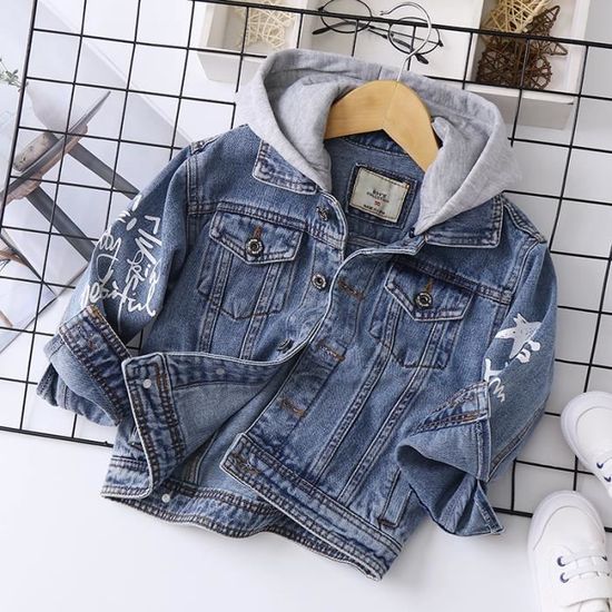 Veste en Jean Denim Garcon De 5 a 14 ans Coton avec Capuche amovible Fashion Bleu Bleu Cdiscount Pret a Porter