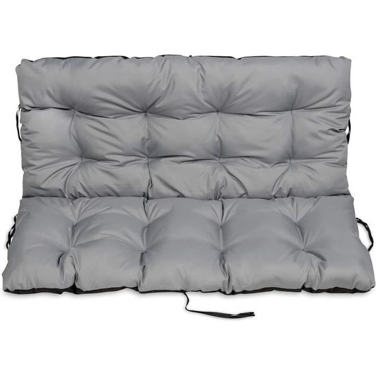 SuperKissen24 Coussin Dossier Banc Jardin 180x50 Cm + Appui 180x60 Cm - Imperméable Gris