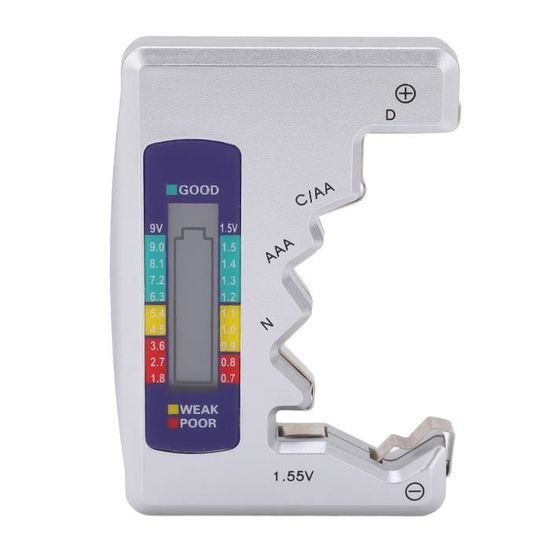 Testeur De Piles Numérique - Détecteur Capacité Pour Piles AA, AAA, C, D, N, 9V - Affichage LCD Tricolore