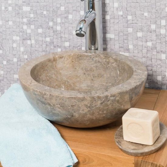 vasque ronde barcelone a poser en marbre de couleur gris diametre 30 cm cdiscount bricolage