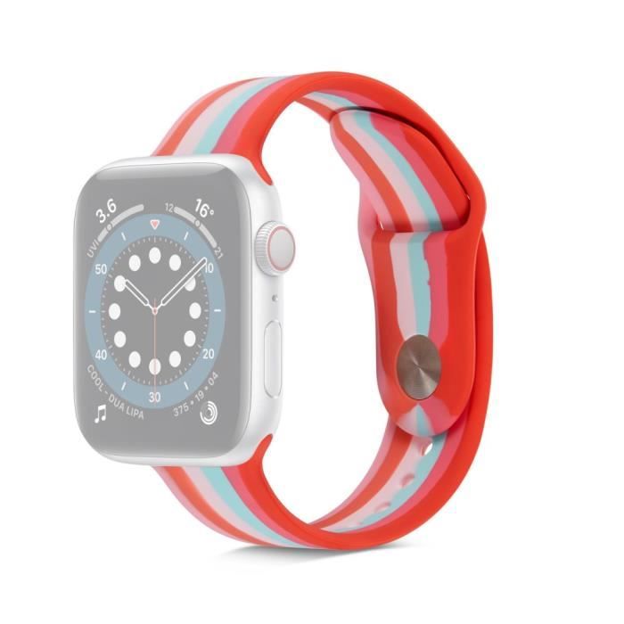 Bracelet Pour Montre Connectée Bande Arc-en-ciel Pour Apple Watch Series 6-5-4-SE 40mm-Watch Series 3-2-1 38mm, Taille S,Rouge