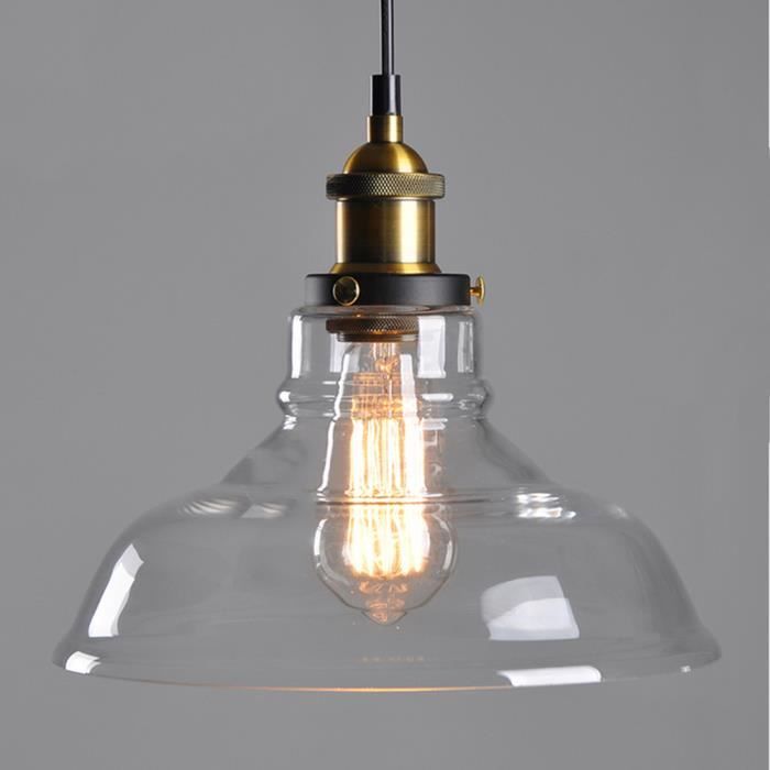 Teckey Abat-jour Verre Créatif E27 Style Nordique Américain Industriel Pour Suspension Antique Rétro (Transparent 2)