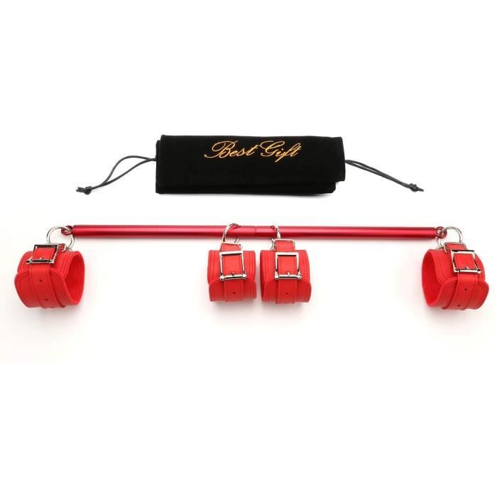 Retenue et bondage Barre d'écartement Extensible Rouge givré avec 4 Sangles Rouges réglables Position Master Sports Aide 21530