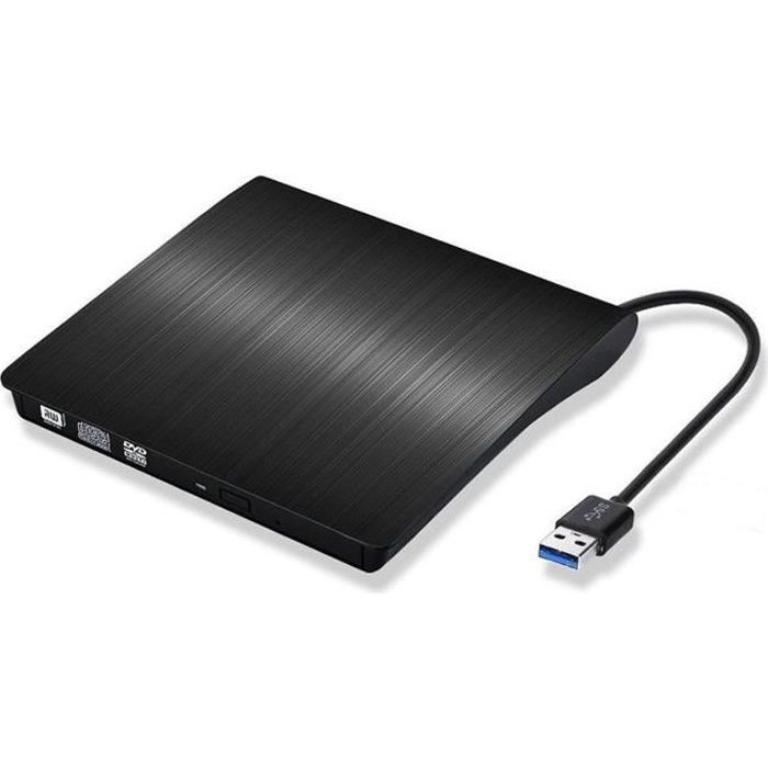 Lecteur-Graveur CD-DVD-RW USB 3.0 pour PC DELL Branchement Portable Externe (NOIR)