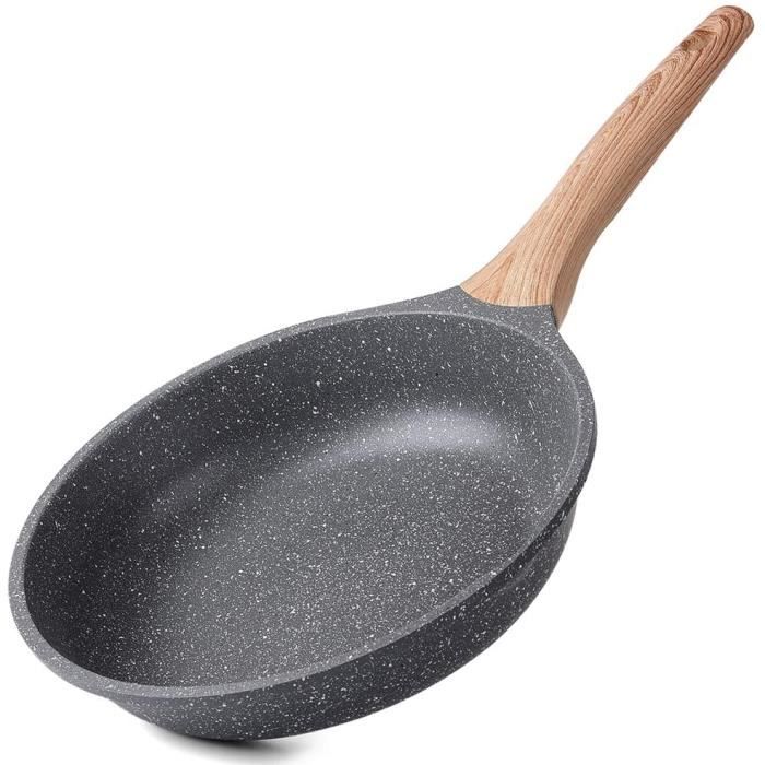 Poêle à Frire Antiadhésive 24CM, Casseroles en Pierre, Revêtement de Granit, Poêle à Omelette Casseroles à Induction. (Gris, 24CM)