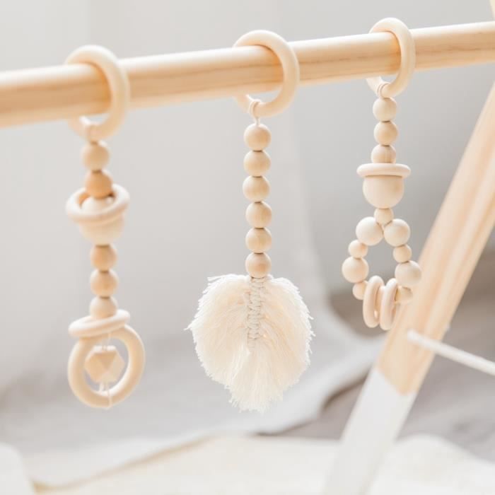 Tapis d'éveil,Faisons bébé salle de sport bois Crochet étoile cloche licorne hêtre bois jouets de dentition jouer - Type Set2