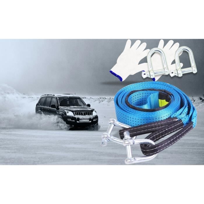 Sangle de Remorquage Auto Câble Corde de Traction 5M 8 Tonnes avec Gants Antidérapants et Sac de Rangement Pour Voitures Véhicules T