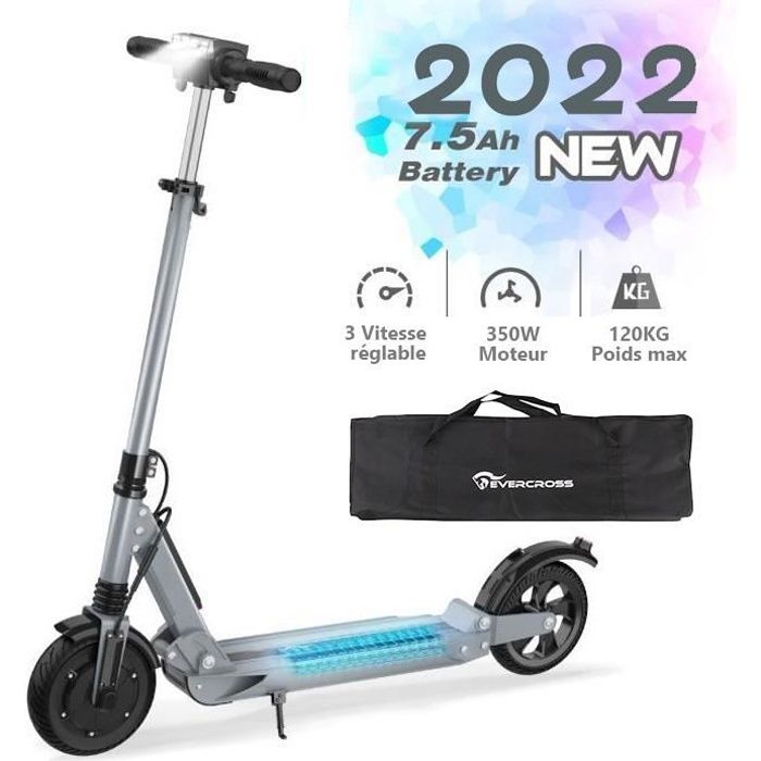 Evercross Trottinette Electrique Pliable 8 Pouces, Vitesse Maximale 25 km-h, Batterie 7,5 A, Moteur 350 W, Ecran LCD Gris
