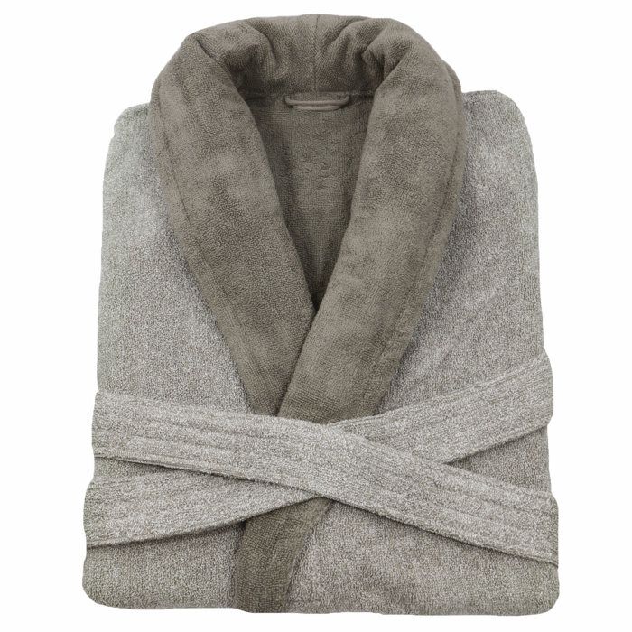 LINANDELLE - Peignoir homme en coton bouclette éponge rasée BICOLORE - Taupe - Adulte Homme - S