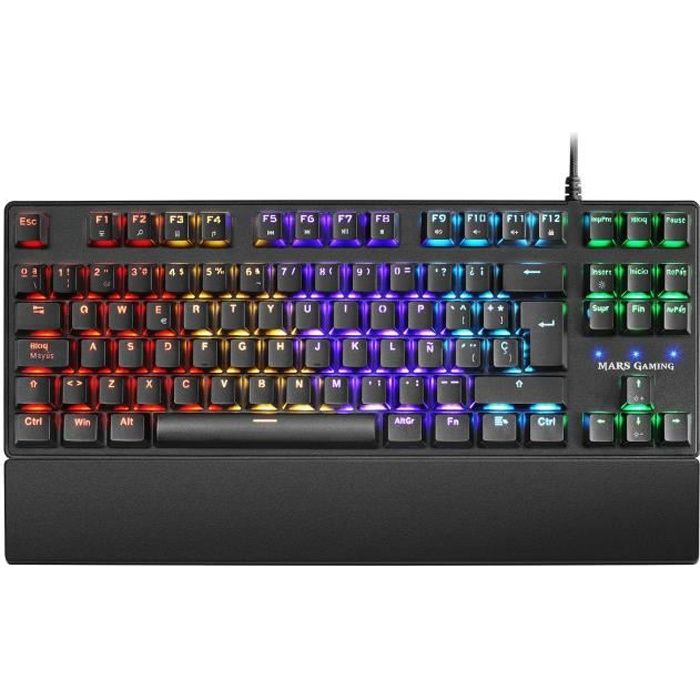 Mars Gaming Clavier Mécanique MKXTKL, Repose-poignet, Rétroéclairé RGB 10 éffets et Switch OUTEMU SQ Bleu, FR
