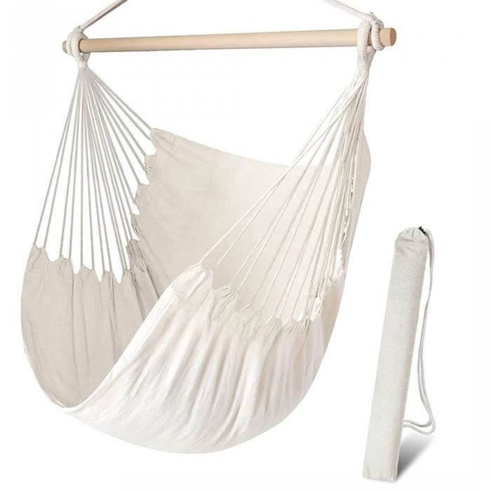 Hamac En Coton Suspendu CRUDO Support En Bois, Chaise À Bascule De Jardin