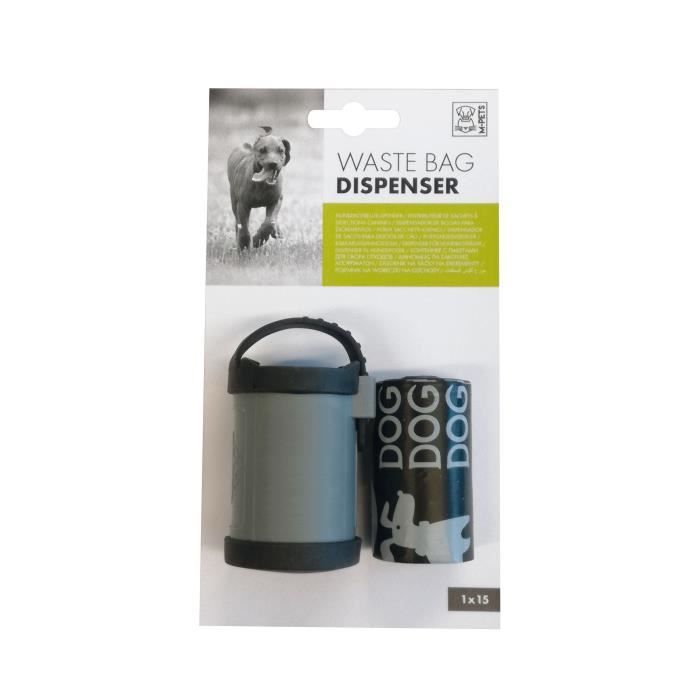 M PETS Distributeur de sacs poubelle pour chien - 15 sacs par rouleau - Gris et noir