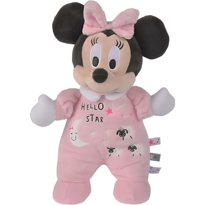 Peluche Minnie Phosphorescente Rose 28 Cm - Disney - Doudou Brille Dans La Nuit Blanc et Rose - Enfant - Cadeau Naissance - Fille