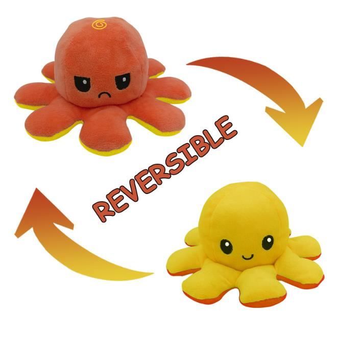 Jouet en Peluche Pieuvre Mignonne Double Face Flip Octopus en Peluche, Mignon Poulpe Jouets