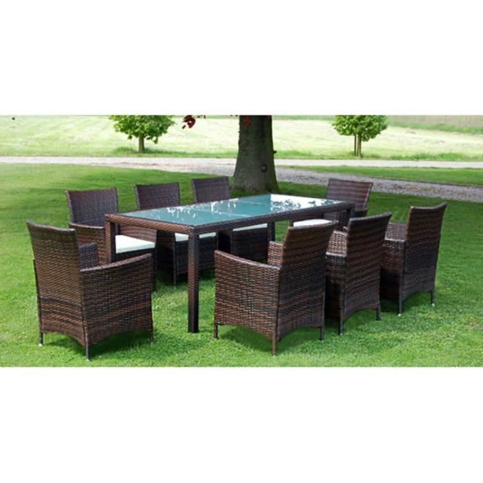 Luxueux Magnifique Moderne-Mobilier à dîner-Salon jardin 9 pcs et coussins Résine tressée Marron