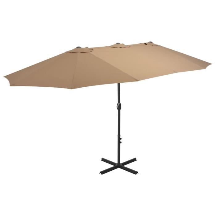 Luxueux Haute qualité Magnifique Economique Parasol d'extérieur et poteau en aluminium 460 x 270 cm Taupe