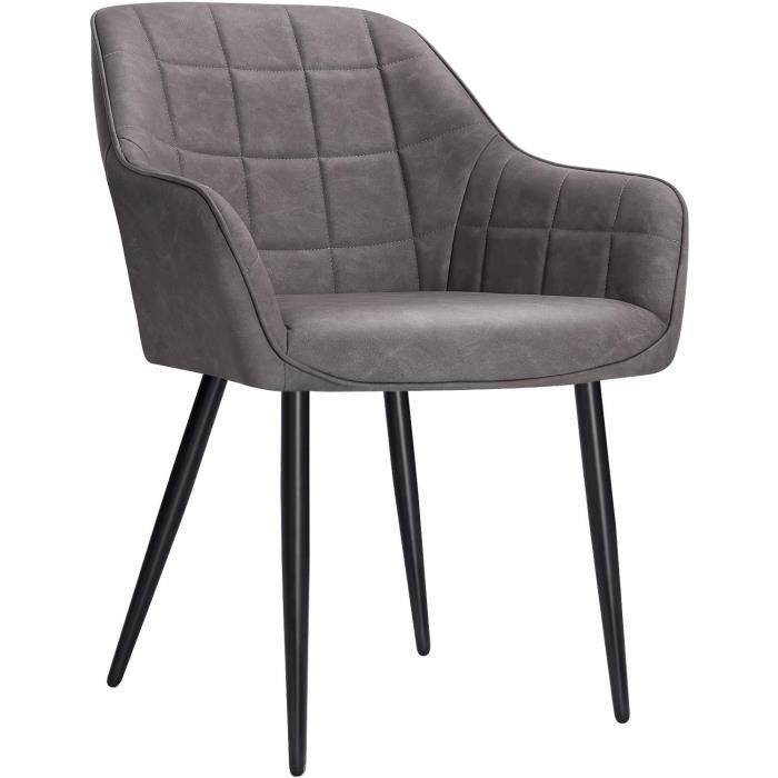 SONGMICS Fauteuil de salle à manger, 62,5 x 60 x 85 cm, revêtement en PU vintage, pieds en métal, charge 110 kg, Gris LDC089G01