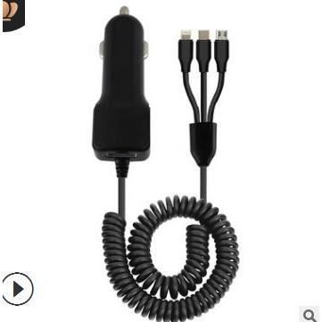 Chargeur de voiture rapide avec séparateur 3-en-1 câble de chargement USB pour téléphones Android Micro-USB iPhone Type-C