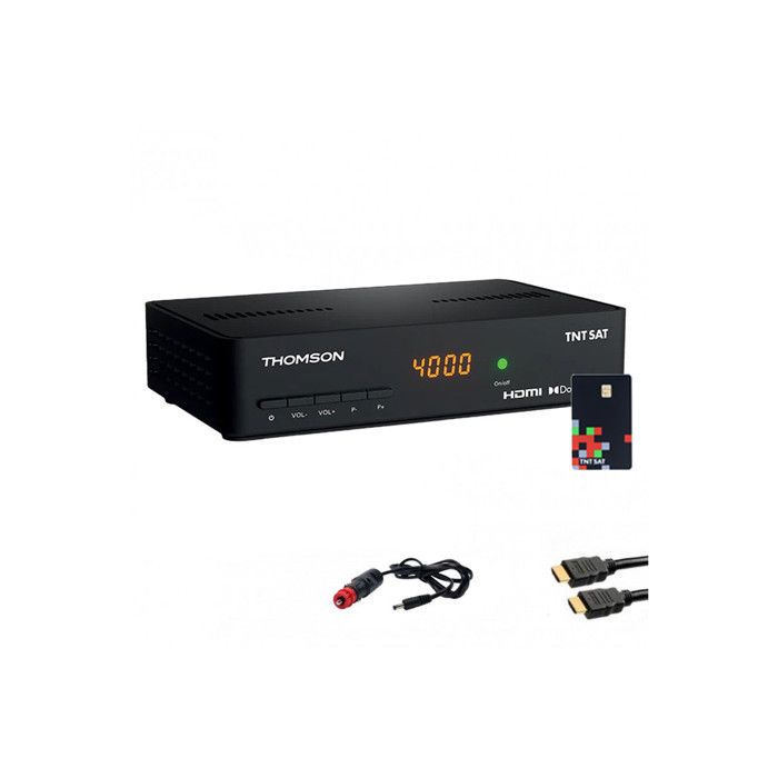 Pack THOMSON Récepteur TV Satellite Full HD + Carte d'accès TNTSAT + Câble HDMI + Câble 12V 4 Noir